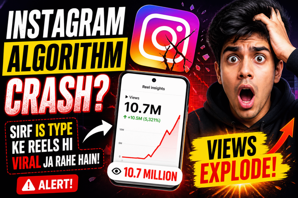 instagram algorithm crash, reels viral kaise kare, instagram reels viral trick, reels views kaise badhaye, instagram algorithm update 2026, viral reels strategy, instagram growth hack, reels viral content, instagram reach kaise badhaye, reels algorithm kaise kaam karta hai, instagram bug viral, reels suddenly viral, views explode reels, instagram secret trick, reels growth hack, viral hone ka tarika, instagram tips hindi, reels par views nahi aa rahe, content viral kaise hota hai, instagram reels strategy 2026